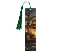 Wooden Bookmark Fantasy Pirate Ship Wooden Craft Bookmark Vintage Wood Hanging Tags Bookmarks Ornaments with Tassels Cute Book Mark Reading Page Markers for Women Men Book Lovers