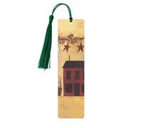 Wooden Bookmark for Men Women Novelty Gag Beige Brown House and Fruit Bookmark for Book Lovers Unique Handmade Book Marks with Tassel Pendant Craft Book Mark Accessories