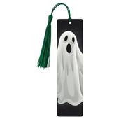 Wooden Bookmark for Men Women Novelty Gag Black and Halloween Ghost Bookmark for Book Lovers Unique Handmade Book Marks with Tassel Pendant Craft Book Mark Accessories