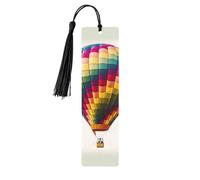 Wooden Bookmark for Men Women Novelty Gag Color Hot Air Balloon Bookmark for Book Lovers Unique Handmade Book Marks with Tassel Pendant Craft Book Mark Accessories