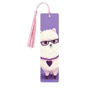 Wooden Bookmark for Men Women Novelty Gag Love Alpaca Purple Bookmark for Book Lovers Unique Handmade Book Marks with Tassel Pendant Craft Book Mark Accessories