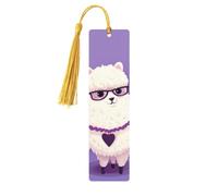 Wooden Bookmark for Men Women Novelty Gag Love Alpaca Purple Bookmark for Book Lovers Unique Handmade Book Marks with Tassel Pendant Craft Book Mark Accessories