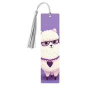Wooden Bookmark for Men Women Novelty Gag Love Alpaca Purple Bookmark for Book Lovers Unique Handmade Book Marks with Tassel Pendant Craft Book Mark Accessories
