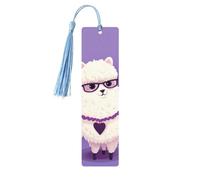Wooden Bookmark for Men Women Novelty Gag Love Alpaca Purple Bookmark for Book Lovers Unique Handmade Book Marks with Tassel Pendant Craft Book Mark Accessories