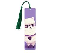 Wooden Bookmark for Men Women Novelty Gag Love Alpaca Purple Bookmark for Book Lovers Unique Handmade Book Marks with Tassel Pendant Craft Book Mark Accessories