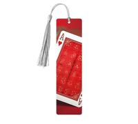 Wooden Bookmark for Men Women Novelty Gag Red Background Playing Cards Bookmark for Book Lovers Unique Handmade Book Marks with Tassel Pendant Craft Book Mark Accessories