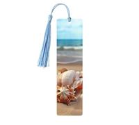 Wooden Bookmark for Men Women Novelty Gag Seashells on The Sandy Beach Bookmark for Book Lovers Unique Handmade Book Marks with Tassel Pendant Craft Book Mark Accessories