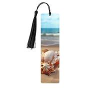Wooden Bookmark for Men Women Novelty Gag Seashells on The Sandy Beach Bookmark for Book Lovers Unique Handmade Book Marks with Tassel Pendant Craft Book Mark Accessories