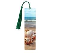 Wooden Bookmark for Men Women Novelty Gag Seashells on The Sandy Beach Bookmark for Book Lovers Unique Handmade Book Marks with Tassel Pendant Craft Book Mark Accessories
