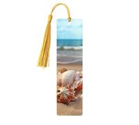 Wooden Bookmark for Men Women Novelty Gag Seashells on The Sandy Beach Bookmark for Book Lovers Unique Handmade Book Marks with Tassel Pendant Craft Book Mark Accessories