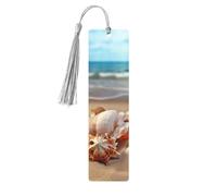 Wooden Bookmark for Men Women Novelty Gag Seashells on The Sandy Beach Bookmark for Book Lovers Unique Handmade Book Marks with Tassel Pendant Craft Book Mark Accessories