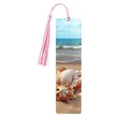 Wooden Bookmark for Men Women Novelty Gag Seashells on The Sandy Beach Bookmark for Book Lovers Unique Handmade Book Marks with Tassel Pendant Craft Book Mark Accessories