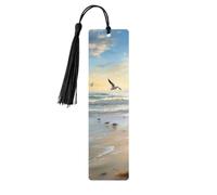 Wooden Bookmark for Men Women The Beach with Sea Birds Book Markers Unique Handmade Bookmarks with Tassel Reading Markers for Book Lovers Craft Wood Bookmark for Teachers Birthday Gift
