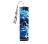 Wooden Bookmark Gifts - 3D Print Blue Skull Bookmark with Tassels Creative Vintage Wood Book Mark for Book Lovers Handmade Reading Page Markers Christmas Gift for Men Women