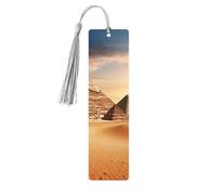 Wooden Bookmark Gifts - Egyptian Pyramid in Desert Bookmark with Tassels Creative Vintage Wood Book Mark for Book Lovers Handmade Reading Page Markers Christmas Gift for Men Women