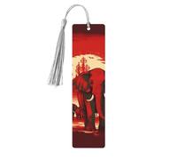 Wooden Bookmark Gifts - Elephants Red Bookmark with Tassels Creative Vintage Wood Book Mark for Book Lovers Handmade Reading Page Markers Christmas Gift for Men Women