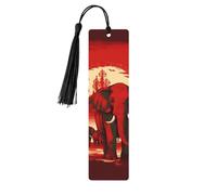 Wooden Bookmark Gifts - Elephants Red Bookmark with Tassels Creative Vintage Wood Book Mark for Book Lovers Handmade Reading Page Markers Christmas Gift for Men Women