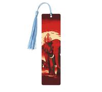 Wooden Bookmark Gifts - Elephants Red Bookmark with Tassels Creative Vintage Wood Book Mark for Book Lovers Handmade Reading Page Markers Christmas Gift for Men Women