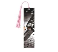 Wooden Bookmark Gifts - Microphone with Music Notes Bookmark with Tassels Creative Vintage Wood Book Mark for Book Lovers Handmade Reading Page Markers Christmas Gift for Men Women