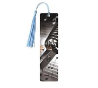 Wooden Bookmark Gifts - Microphone with Music Notes Bookmark with Tassels Creative Vintage Wood Book Mark for Book Lovers Handmade Reading Page Markers Christmas Gift for Men Women