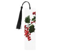Wooden Bookmarks 5 Pcs for Book Lovers, Handmade DIY Book Mark with Black Tassels Holly Berry Branches Page Markers Artistic Book Accessories Gift for Women Men