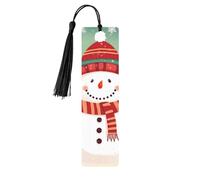 Wooden Bookmarks 5 Pcs for Book Lovers, Handmade DIY Book Mark with Black Tassels Merry Christmas Cute Snowman Page Markers Artistic Book Accessories Gift for Women Men