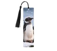 Wooden Bookmarks 5 Pcs for Book Lovers, Handmade DIY Book Mark with Black Tassels Young Penguins with Snow Page Markers Artistic Book Accessories Gift for Women Men