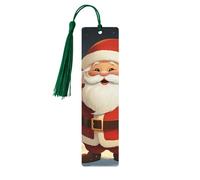Wooden Bookmarks 5 Pcs for Book Lovers, Handmade DIY Book Mark with Dark Green Tassels Christmas Santa Claus Page Markers Artistic Book Accessories Gift for Women Men