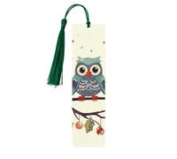Wooden Bookmarks 5 Pcs for Book Lovers, Handmade DIY Book Mark with Dark Green Tassels Cute Christmas Owls On Branch Page Markers Artistic Book Accessories Gift for Women Men