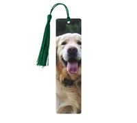 Wooden Bookmarks 5 Pcs for Book Lovers, Handmade DIY Book Mark with Dark Green Tassels Funny Golden Retriever Page Markers Artistic Book Accessories Gift for Women Men