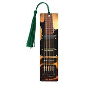 Wooden Bookmarks 5 Pcs for Book Lovers, Handmade DIY Book Mark with Dark Green Tassels Instrumental Guitar Page Markers Artistic Book Accessories Gift for Women Men