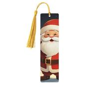 Wooden Bookmarks 5 Pcs for Book Lovers, Handmade DIY Book Mark with Gold Tassels Christmas Santa Claus Page Markers Artistic Book Accessories Gift for Women Men