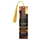 Wooden Bookmarks 5 Pcs for Book Lovers, Handmade DIY Book Mark with Gold Tassels Instrumental Guitar Page Markers Artistic Book Accessories Gift for Women Men