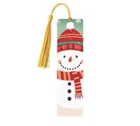 Wooden Bookmarks 5 Pcs for Book Lovers, Handmade DIY Book Mark with Gold Tassels Merry Christmas Cute Snowman Page Markers Artistic Book Accessories Gift for Women Men