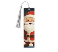 Wooden Bookmarks 5 Pcs for Book Lovers, Handmade DIY Book Mark with Gray Tassels Christmas Santa Claus Page Markers Artistic Book Accessories Gift for Women Men