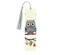 Wooden Bookmarks 5 Pcs for Book Lovers, Handmade DIY Book Mark with Gray Tassels Cute Christmas Owls On Branch Page Markers Artistic Book Accessories Gift for Women Men