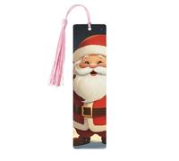Wooden Bookmarks 5 Pcs for Book Lovers, Handmade DIY Book Mark with Pink Tassels Christmas Santa Claus Page Markers Artistic Book Accessories Gift for Women Men