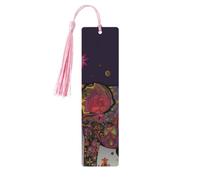 Wooden Bookmarks 5 Pcs for Book Lovers, Handmade DIY Book Mark with Pink Tassels Colorful Tribal Floral Elephant Page Markers Artistic Book Accessories Gift for Women Men