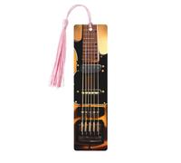 Wooden Bookmarks 5 Pcs for Book Lovers, Handmade DIY Book Mark with Pink Tassels Instrumental Guitar Page Markers Artistic Book Accessories Gift for Women Men