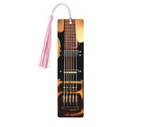 Wooden Bookmarks 5 Pcs for Book Lovers, Handmade DIY Book Mark with Pink Tassels Instrumental Guitar Page Markers Artistic Book Accessories Gift for Women Men