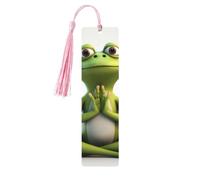 Wooden Bookmarks 5 Pcs for Book Lovers, Handmade DIY Book Mark with Pink Tassels The Funny Frog Doing Yoga Page Markers Artistic Book Accessories Gift for Women Men