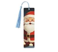 Wooden Bookmarks 5 Pcs for Book Lovers, Handmade DIY Book Mark with Sky Blue Tassels Christmas Santa Claus Page Markers Artistic Book Accessories Gift for Women Men