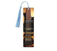 Wooden Bookmarks 5 Pcs for Book Lovers, Handmade DIY Book Mark with Sky Blue Tassels Instrumental Guitar Page Markers Artistic Book Accessories Gift for Women Men