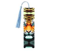 Wooden Bookmarks 5 Pcs for Book Lovers, Handmade DIY Book Mark with Sky Blue Tassels Little Fat Tiger Head Page Markers Artistic Book Accessories Gift for Women Men
