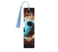 Wooden Bookmarks 5 Pcs for Book Lovers, Handmade DIY Book Mark with Sky Blue Tassels Soccer Ball Flying in The Air Page Markers Artistic Book Accessories Gift for Women Men
