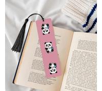 Wooden Bookmarks for Book Lovers, Handmade DIY Book Mark with Black Tassels Panda Playing Football Cartoon Page Markers Artistic Book Accessories Gift for Women Men