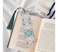 Wooden Bookmarks for Book Lovers, Handmade DIY Book Mark with Dark Green Tassels Cute Alpaca Pink Heart Page Markers Artistic Book Accessories Gift for Women Men