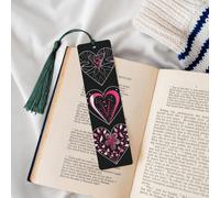 Wooden Bookmarks for Book Lovers, Handmade DIY Book Mark with Dark Green Tassels Different Heart Patterns Page Markers Artistic Book Accessories Gift for Women Men