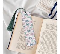 Wooden Bookmarks for Book Lovers, Handmade DIY Book Mark with Dark Green Tassels Heart Shape and Bow Page Markers Artistic Book Accessories Gift for Women Men