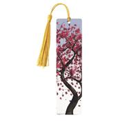Wooden Bookmarks for Men and Women, Japanese Cherry Tree Bookmarks Handmade Bookmarks with Tassels for Book Lovers, Birthday, Teacher, Pack of 5